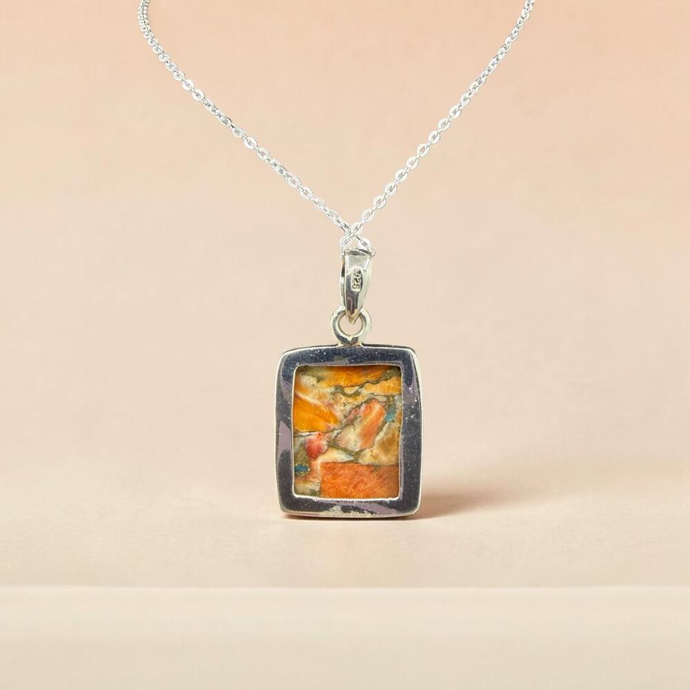Spiny Oyster Copper Turquoise Pendant Necklace 925 Sterling Silver 18in Chain - Picture 5 of 6